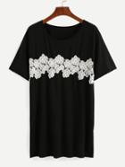 Romwe Flower Crochet Applique Black Tee Dress