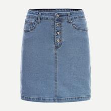 Romwe Button Front Denim Skirts