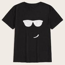 Romwe Guys Glasses Print Tee