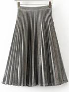 Romwe Grey Pleated A Line Midi Skirt