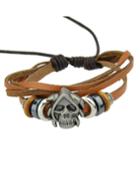Romwe Punk Style Skull Head Adjustable Leather Bracelet