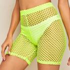 Romwe Neon Lime Fishnet Mesh Cycling Shorts Without Panties