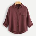 Romwe Roll Tab Dip Hem Shirt