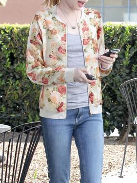 Romwe Round Neck Flower Print Zipper Coat