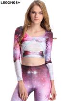 Romwe Romwe Pink Nebula Print Long-sleeved T-shirt