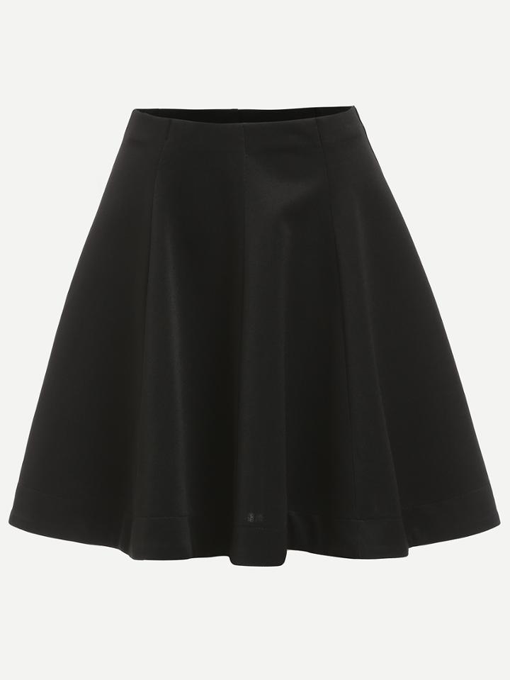 Romwe Plain Black Flare Skirt