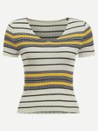 Romwe V Neck Striped Slim Ribbed T-shirt