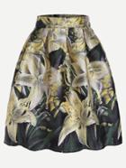Romwe Yellow Flower Print Box Pleated Midi Skirt