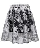 Romwe Floral Print Pleated Organza Skirt