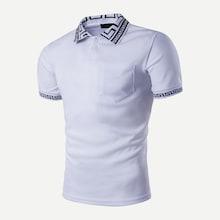 Romwe Guys Greek Key Print Detail Polo Shirt