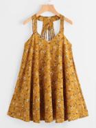 Romwe Ditsy Print Strappy Detail Dress