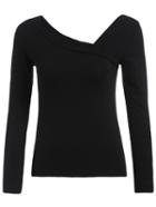Romwe V Neck Long Sleeve Asymmetrical Black T-shirt
