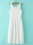 Romwe White Zipper Back Sleeveless Lace Midi Dress