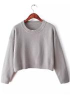 Romwe Crop Knit Grey Sweater