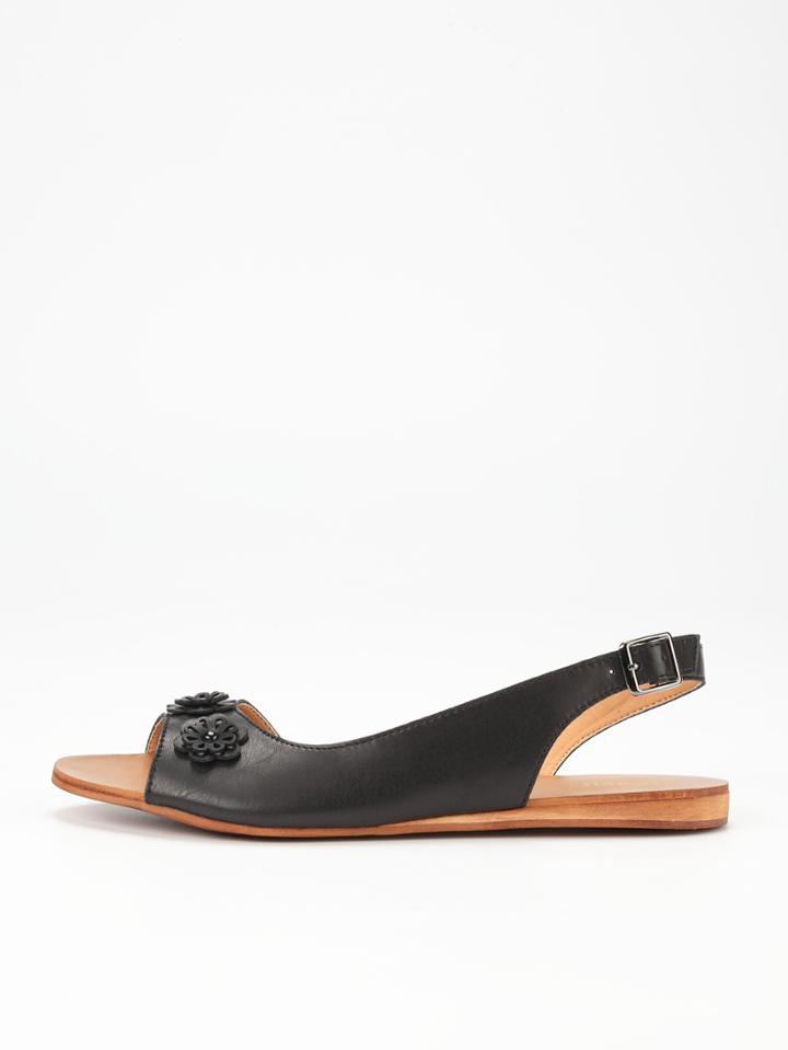 Romwe Black Slingbacks Flower Embellished Flat Sandals