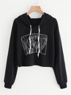 Romwe Cactus Print Drawstring Hoodie