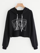 Romwe Cactus Print Drawstring Hoodie