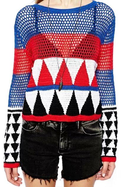 Romwe Multi-colored Hollow-out Jumper