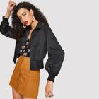 Romwe O-ring Zip Up Solid Short Jacket
