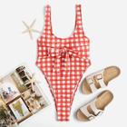 Romwe Gingham Scoop Neck High Leg One Piece Swimsuit