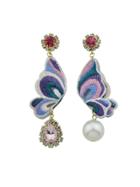 Romwe Pink Butterfly Shape With Simulated-pearl And Rhinestone Drop Earrings
