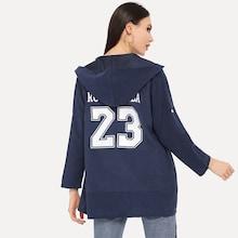 Romwe Letter Print Roll Up Sleeve Coat