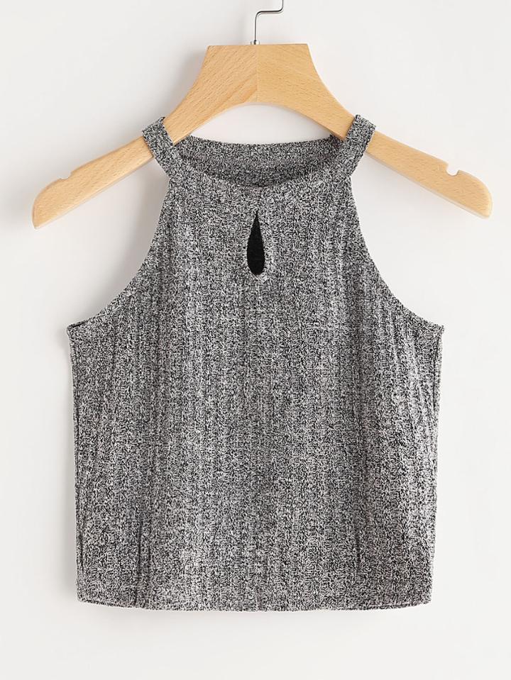Romwe Space Dye Keyhole Front Knit Top