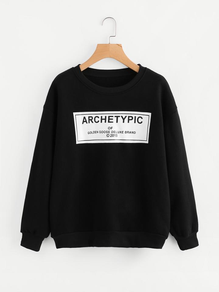 Romwe Drop Shoulder Printed Sweatshirt