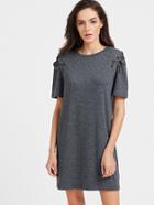 Romwe Marled Knit Lace Up Sleeve Tee Dress