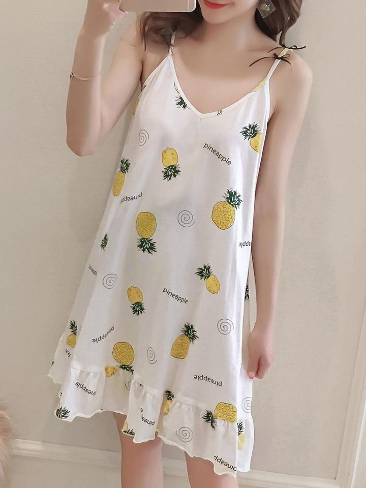 Romwe Pineapple Print Ruffle Hem Night Dress