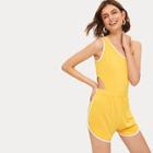 Romwe Binding Trim One Shoulder Playsuit