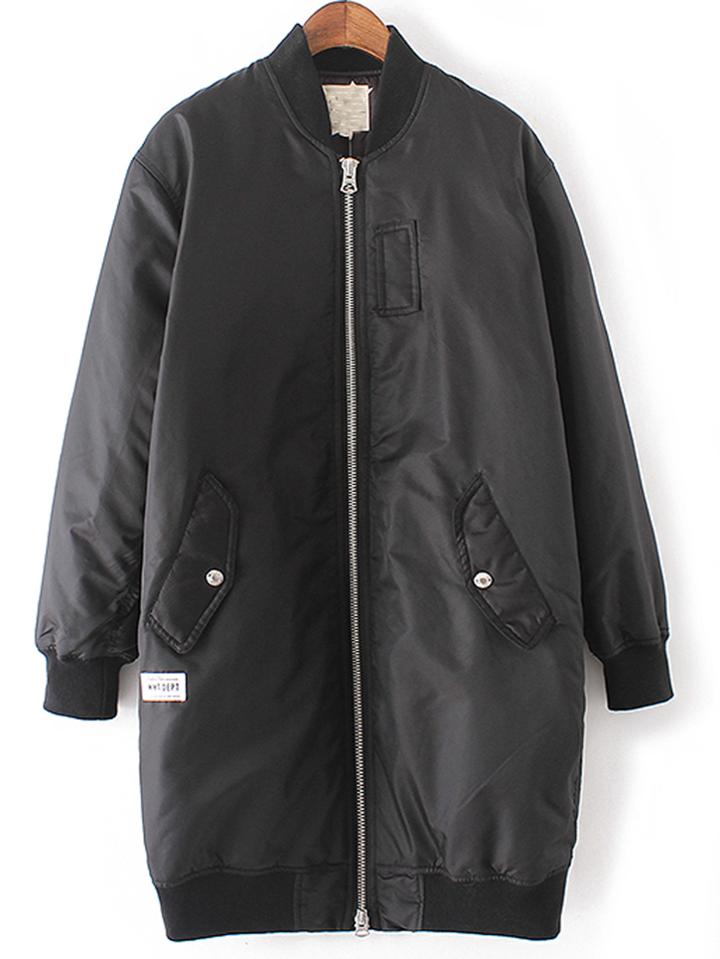 Romwe Black Rib-knit Cuff Pockets Jacket