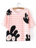 Romwe Octopus Print Striped Pink T-shirt