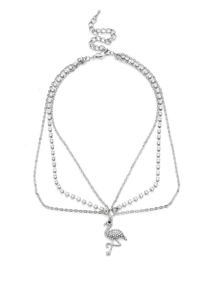 Romwe Flamingo Pendant Layered Chain Necklace