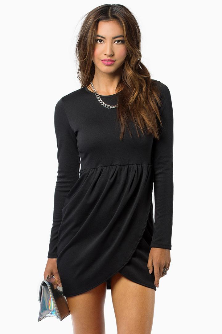 Romwe Black Long Sleeve Slim Bodycon Dress