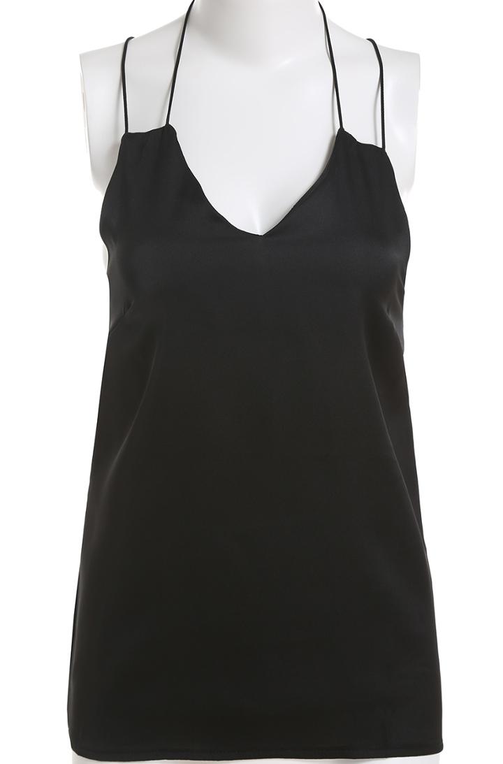 Romwe Spaghetti Strap Slim Black Cami Top
