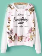 Romwe Butterfly Letters Print Sweatshirt