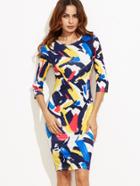 Romwe Brush Stroke Print Pencil Dress