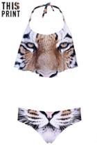 Romwe This Is Print Cool Tiger Head Print Bikini