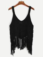 Romwe Black Strap Fringe Knit Top