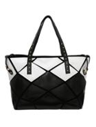 Romwe Contrast Geo Pathwork Studded Faux Leather Tote Bag