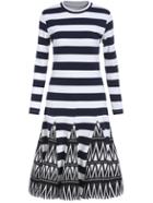 Romwe Long Sleeve Striped A-line Blue Dress