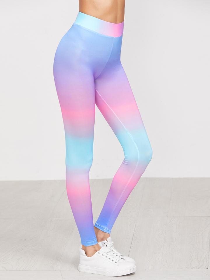 Romwe Multicolor Pastel Ombre High Waist Leggings
