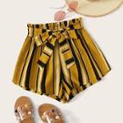 Romwe Paperbag Waist Self Belted Striped Shorts