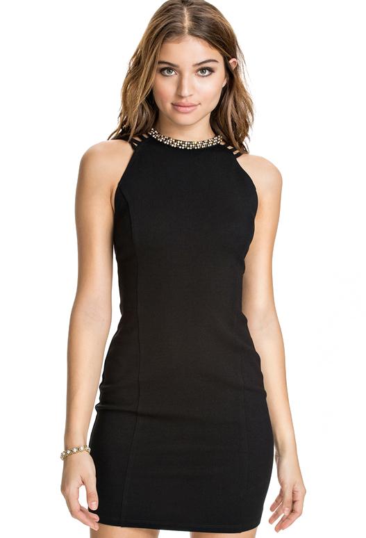 Romwe Sleeveless Bead Backless Bodycon Dress
