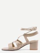 Romwe Apricot Open Toe Strappy Chunky Sandals
