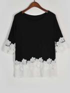 Romwe Contrast Lace&chiffon Trimmed T-shirt