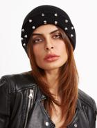 Romwe Black Spike Studded Knit Beanie Hat For Women