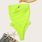 Romwe Neon Lime Cut-out Bandeau One Piece Swimsuit