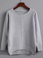 Romwe Grey Raglan Sleeve Dip Hem Split Sweater